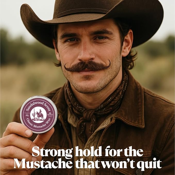 G.B.S Strong Hold Sandalwood Mustache Wax, Easy Application, Restyleable, long lasting hold with Styling Comb (1.7 oz) (3 Pack, Sandalwood)