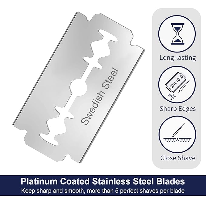 Safety Razor, Single Blade Razors for Men, Reusable Metal Razor, with 10 Double Edge Blades, Smooth Close Gentle Shave, Plastic Free, Matte Black