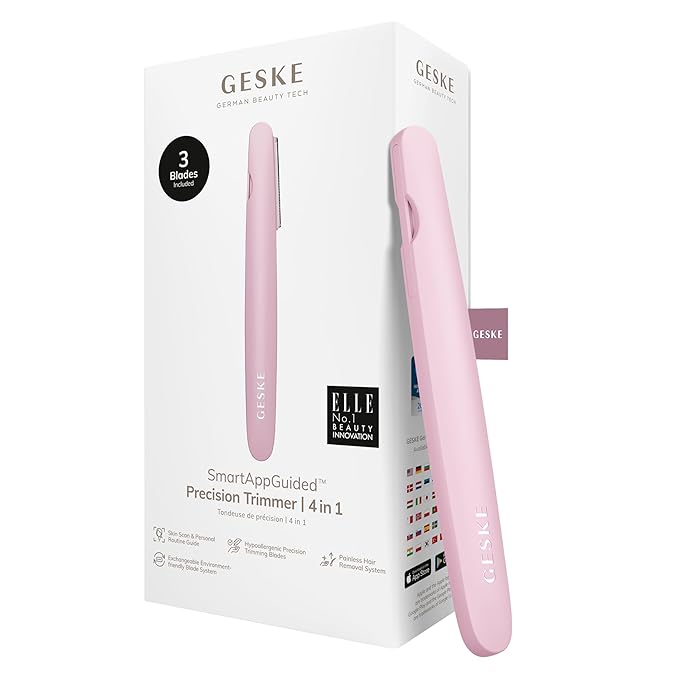 GESKE Precision Trimmer | 4 in 1 | Painless, Hygienic Hair Remover | Precise Hair Trimmer Tool | Face & Body | Men & Women | Grooming Device | Hypoallergenic, Easy-to-exchange Blades | All Skin Types