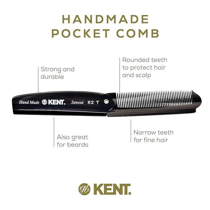 Kent Set Men's Hair Pocket Combs, 81T X-Small, OT All Fine Tooth, 82T Fine Tooth Folding Comb. Best Hair, Beard and Mustache Grooming Kit for Travel and Home Care, Handmade in England