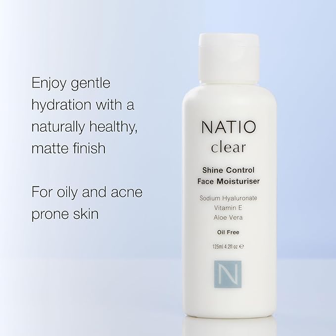Natio Australia Clear Shine Control Face Moisturizer, 4.22 oz - Hydrating Face Cream - Vitamin E, Aloe - Matte Face Lotion for Oily, Acne Prone Skin