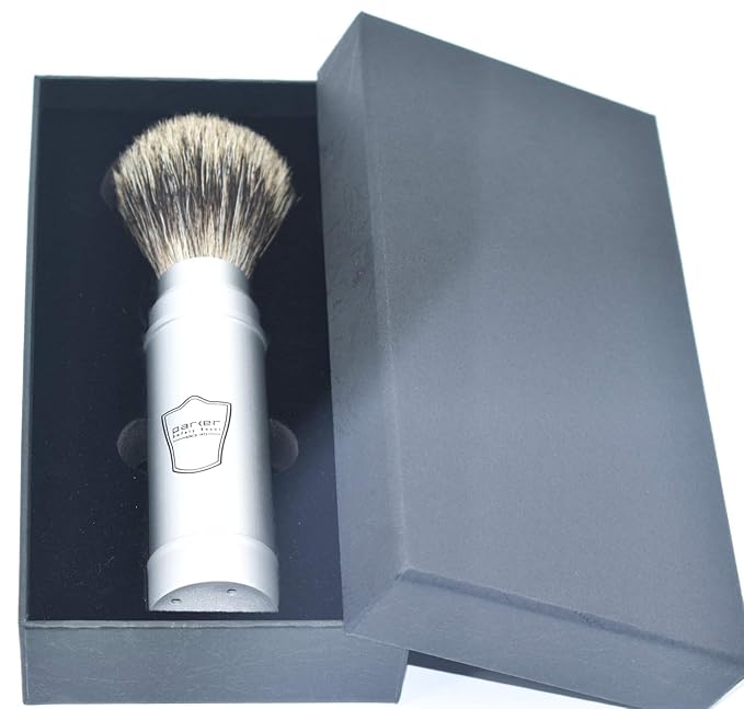 Parker Full Size Travel Shaving Brush with Pure Badger Bristles - Ingenious Design Stores the Brush Head in the Handle Making the Brush Compact for Travel