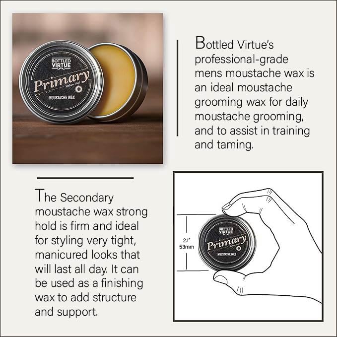 Primary Daily Hold Moustache Wax, Medium Hold, Handmade, Natural Ingredients, 1 ounce can