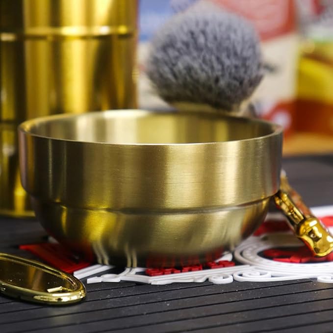 STOBAZA Men’s Shaving Soap Bowl 304 Stainless Steel Foaming Bowl Gold for Facial Cleansing Barber Shaving Supply and Daily Use