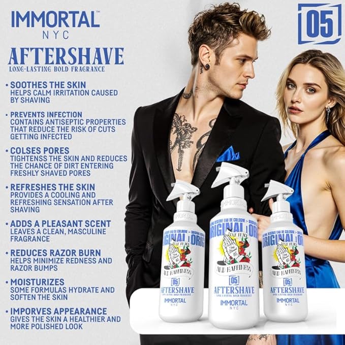 Immortal NYC Stay Blessed 05, After Shave Spray Body/Face Men's Cologne, 17 oz, Exclusive Barbers, Softens Skin, Refreshes, Purifies and Relieves Face and Skin, Moisturizing Formula After Shaving