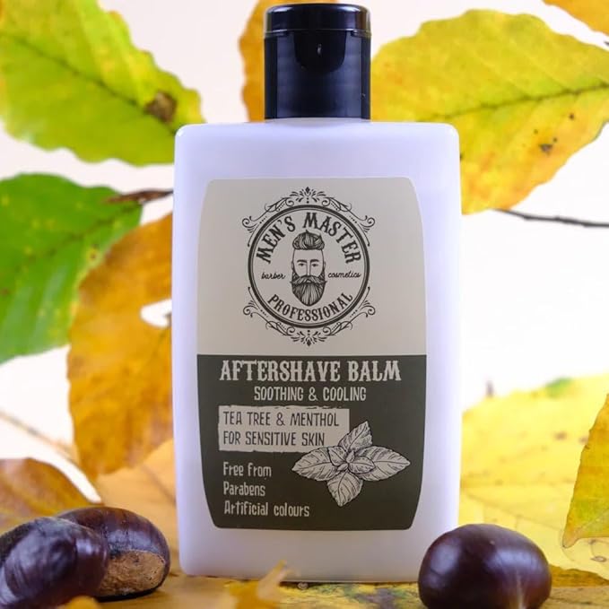 Soothing Aftershave Balm for Sensitive Skin"Tea tree and Menthol" Cosmetics for Men, Parabens FREE, 120 ml of Men's Master