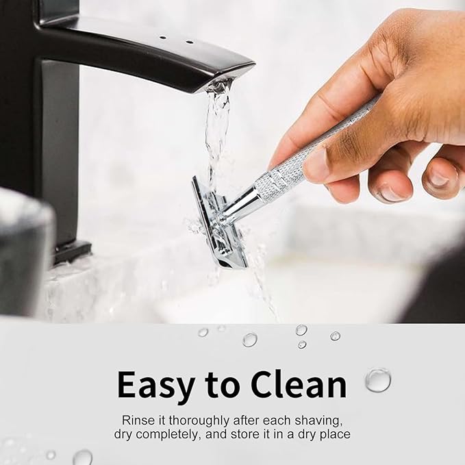 Double Edge Safety Razor for Men and Women, Single Blade Razors, with 10 Stainless Steel Blades, Reusable Metal Razor, Smooth and Close Shave, Sustainable, Plastic Free, Silver