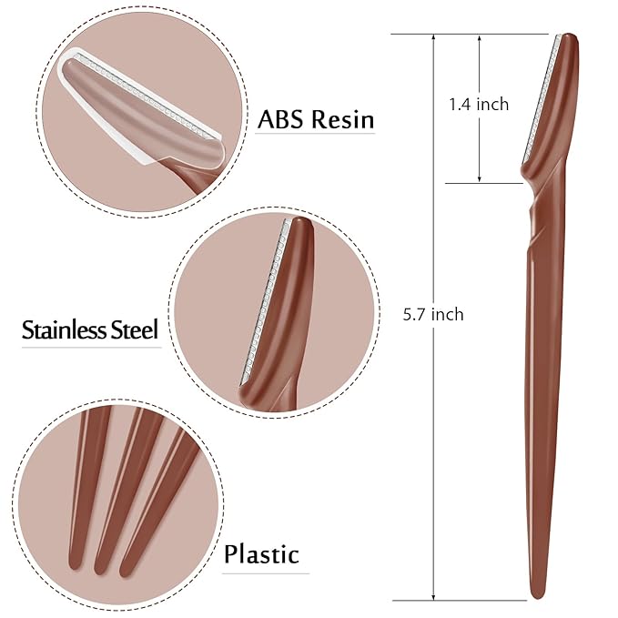 HFATMOS 12 Pcs Eyebrow Razors, Face Razors Multipurpose, Exfoliating Dermaplaning Tools, Eyebrow Trimmers Shaver with Protective Cover, Facial Hair Removal for Women Men Body Use (Brown)