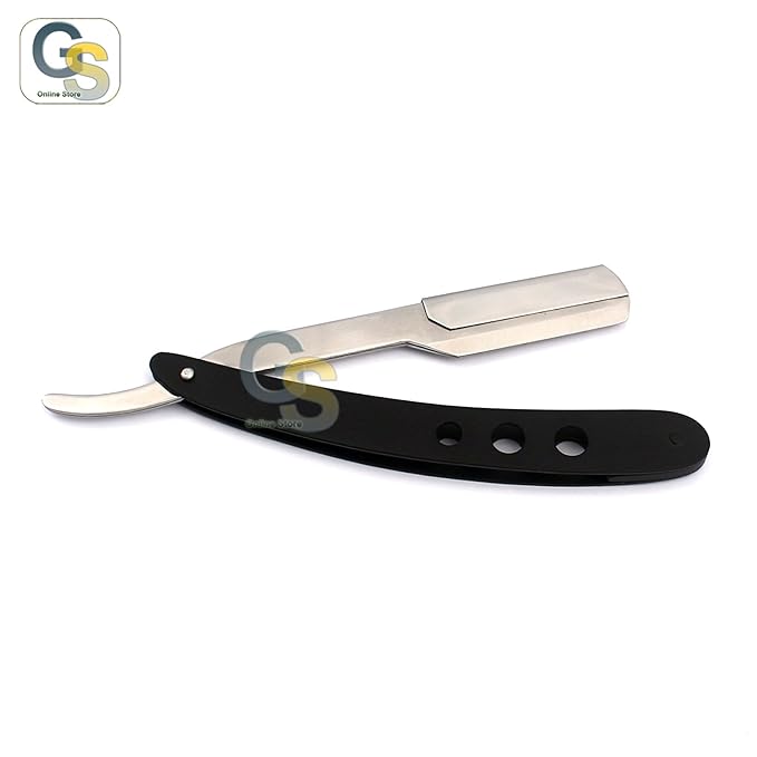 G.S BARBER STRAIGHT RAZOR MATTE CUTTHROAT 3 HOLE DESIGN (SILVER AND BLACK)