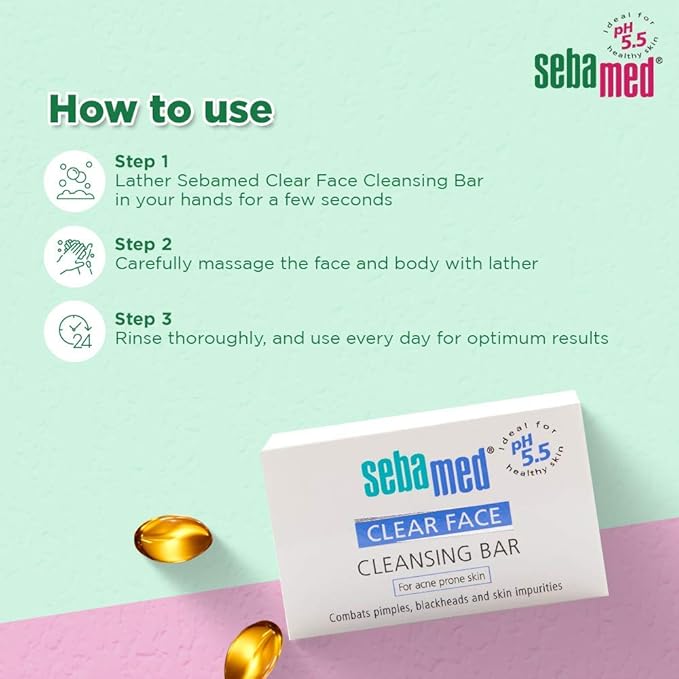 Sebamed Clear Face Teenage Cleansing Bar 100g - Effectively Reduces Pimples and Blackheads - For Impure and Acne Prone Skin