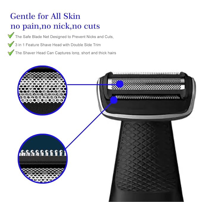3 Pack BG2000 Replacement Heads Compatible with Philips norelco bodygroom 7000, Bodygroom Replacement Foil Heads for BG2000/40,BG5025, BG7030, BG7040, BG2030, BG2040-Wet Dry Use
