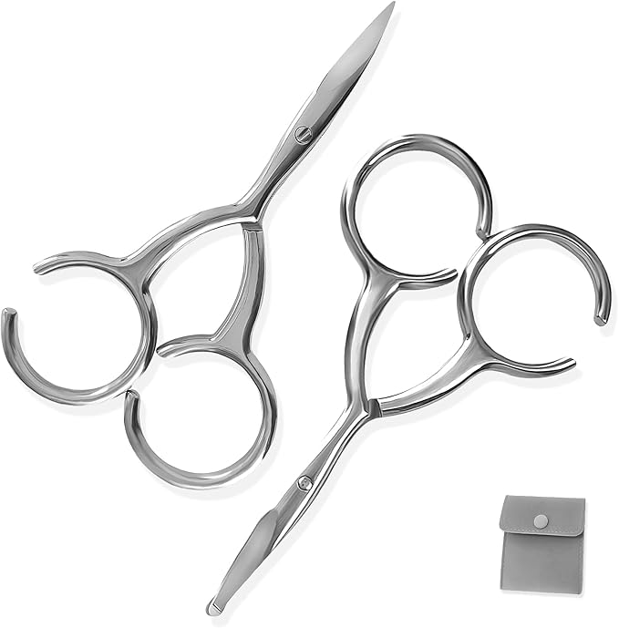 Curved and Rounded Scissors For Men/Women Facial Hair Cutting - Hair Cuticle Manicure Scissors Shears Kit - for Eyebrows, Nose Hair, Beard/Mustache, Eyelashes, (2 Pack)