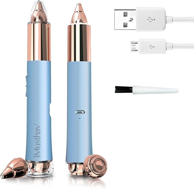 2 in 1 Flawless Eyebrow and Facial Hair Remover for Women Painless Electric Razor Epilator Trimmer Shaver with 18K Gold-Plated, USB Rechargeable, 360° LED for Eyebrow and Face Hair Removal