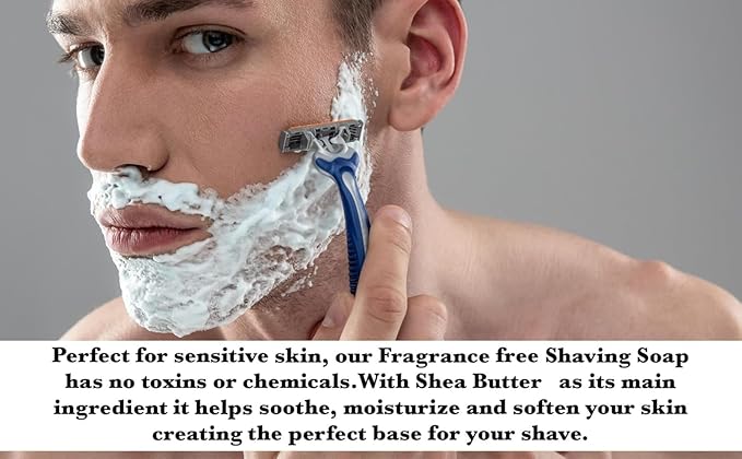 GBS Men's Shaving Soap 97% All Natural Enriched With Shea Butter and Glycerin, Creates Rich Lather Form (3 Pack Fragrance Free)