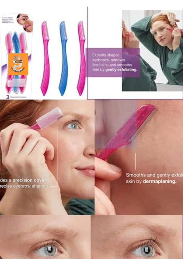 Eyebrow Trimmer Set for Women - Silver, Modern Style - All Skin Types - 3 Blades - Portable - Women's Facial Hair Removal Tool
