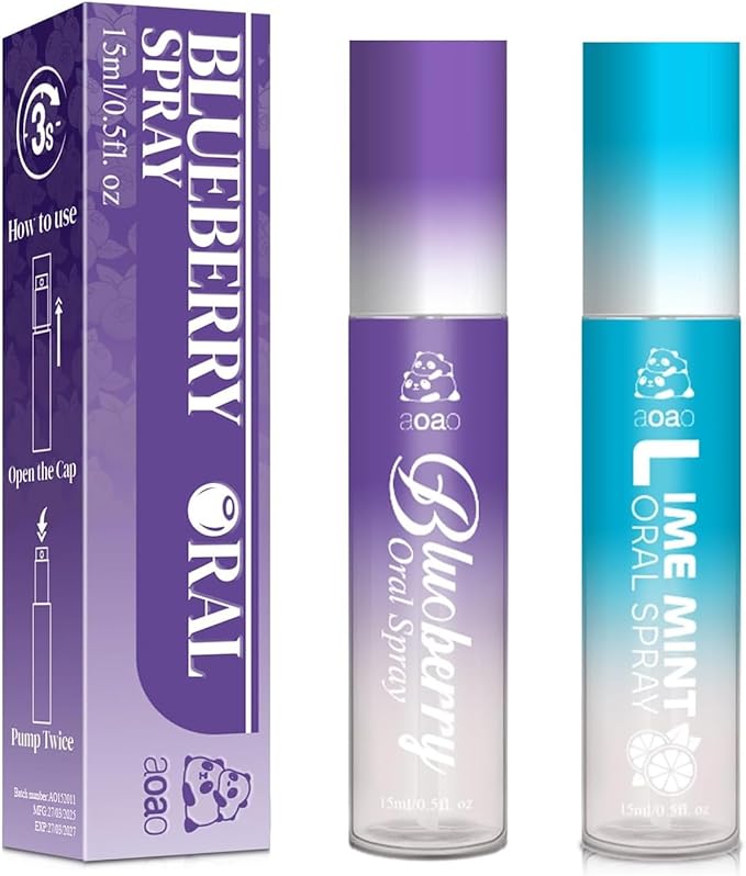 Sugar-Free Oral Spray for Adult, Dry Mouth Spray with Menthol, Instant Refresh & Moisture, Fight Bad Breath, Fast-Acting Comfort, Portable 15ml Breath Freshener Spray (2 Pack)