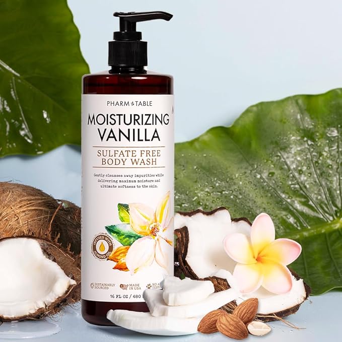 Moisturizing Vanilla Body Wash for Women and Men - Moisturizes and Softens the Skin, Sulfate Free, 100% Cruelty Free, 480ml