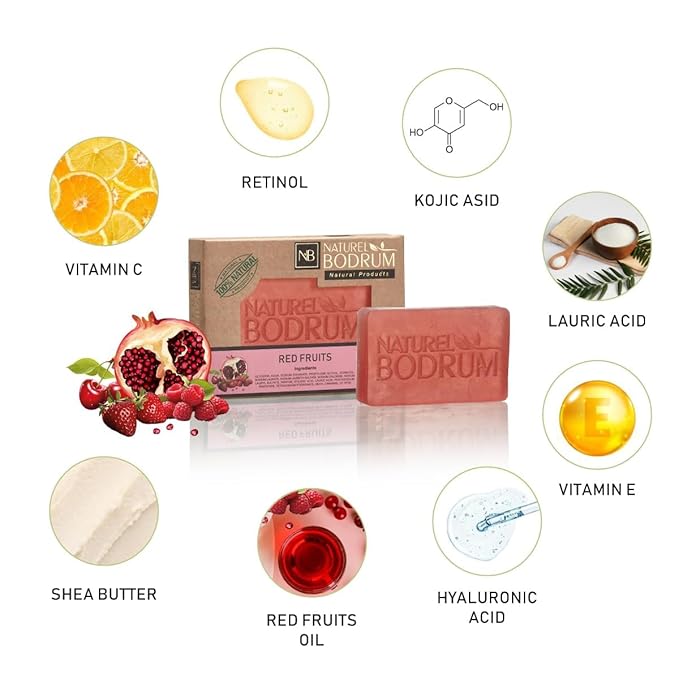 Red Fruits Organic Soap Bar for Women and Men, Pack of 6 Glycerin Soap Bars - Antioxidant Red Fruits Extract Bar Soap for Refreshed Skin - Natural & Vegan Spa Gift, for All Skin Types