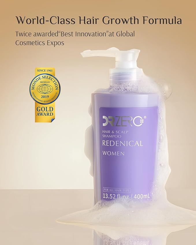 DR ZERO REDENICAL Hair Growth Shampoo for Women | MONDE SELECTION Gold Winner | Swiss Patent Redensyl | Clinically Proven Anti-Thinning | Japanese-Made Volumizing & Repair Shampoo, Fruity Floral Scent