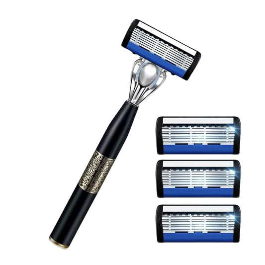 Upgrade 7-Blade Razor for Men, 7 Layers of Razor Blades, 1 Razor Handle + 3 Blade Refills, Dual Lubrication & Precision Trimmer, Lubrastrip for Comfortable Shave