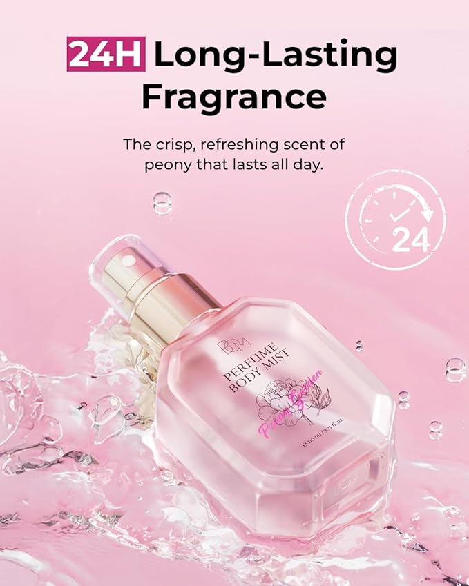 BOM Peony Garden Perfume Body Mist 3.71 Fl Oz, Floral Scented Fine Mist with Hyaluronic Acid, Niacinamide & Vitamin C, Hydrating, Lightweight Body Perfume, Long-Lasting Fragrance, Korean Skincare