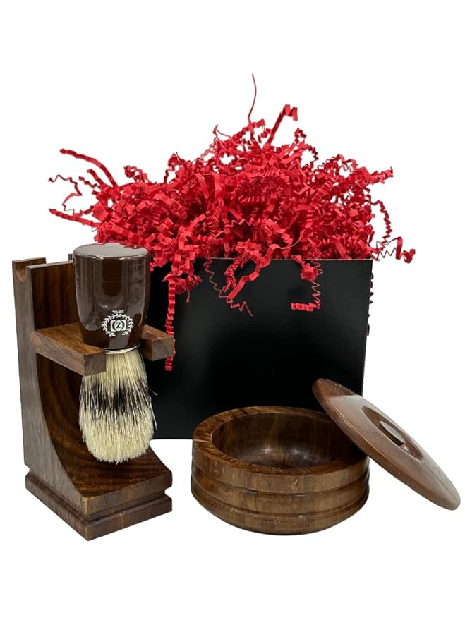 Shaving kit for Men Gift set Wood Straight Razor Shave Ready Wooden Shave Stand Wood Bowl Cow Leather Strop for Honning Razor Rich Lather Soap Christmas gift for him