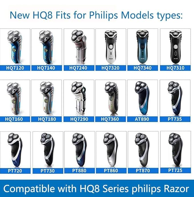 HQ8 Replacement Heads for Philips Norelco Aquatec Electric Shaver Razor Series, AT880, PT730, New Upgrade