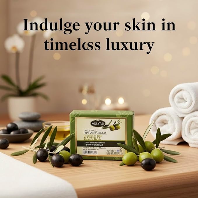 Kalliston, Natural Olive Oil Soaps with Pumice Stone, unscented, hypoallergenic, all natural, product of Greece, pack of 4