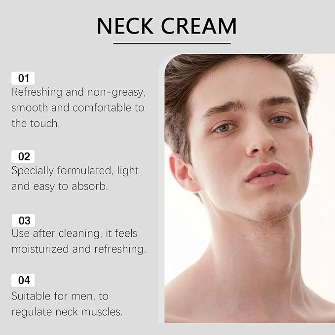 Men's Neck Cream with Collagen, Hyaluronic Acid and Retinol, Daily Care Formula, Non-Greasy, Light Texture, 50g/1.76oz