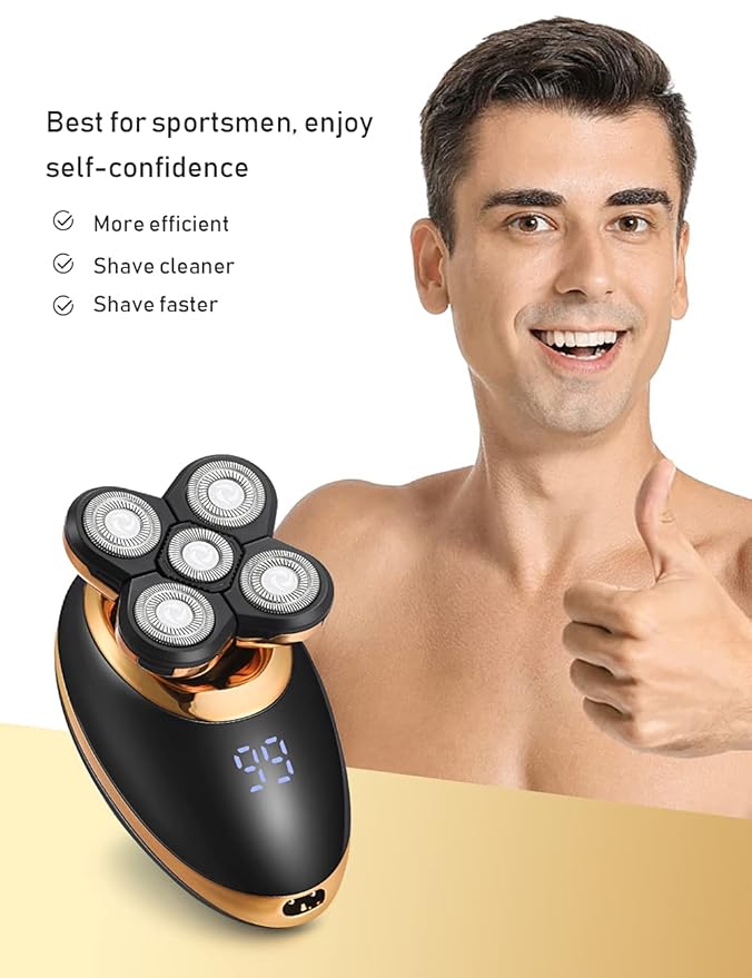 Electric Shavers for Men - 5 in 1 Bald Head Shavers for Men, 5D Floating Cordless USB Rechargeable Rotary Razor Multifunctional Grooming Kit Beard Trimmer Waterproof Wet and Dry with LED Display
