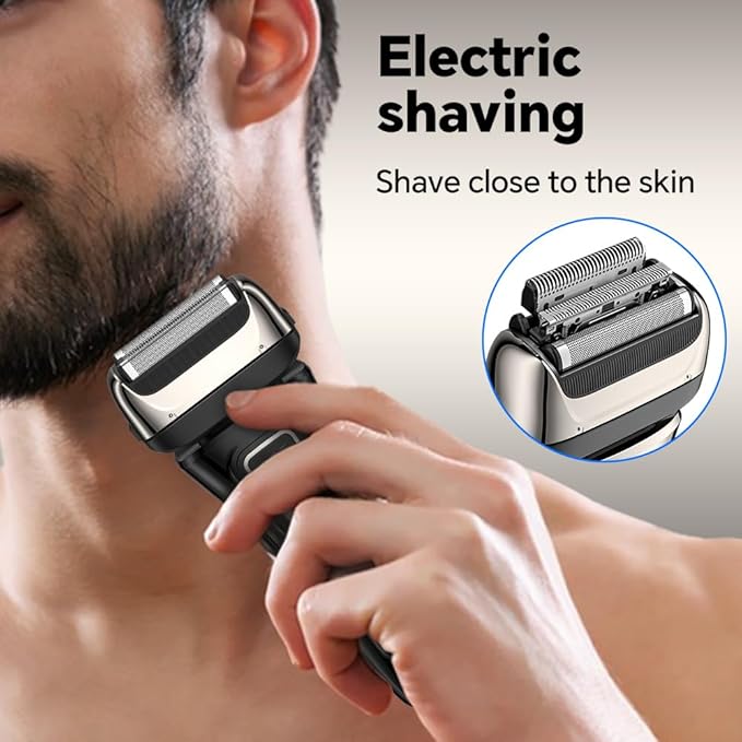 Gertzy Electric Shaver for Men Face, Men's Razor, Cordless Beard Foil Shavers with Pop Up Trimmer, Wet Dry Waterproof Rechargeable Type-C Charging, LED Display (Black)