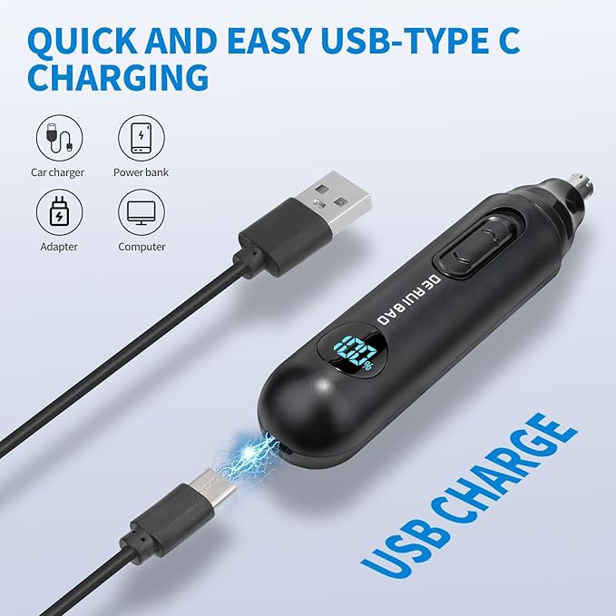 DERUIBAO 2-in-1 Professional Care Set, USB Rechargeable Nose and Ear Hair Trimmer, Beard & Eyebrow Shaver, Men's Personal Care Tool Body Hair Trimming Device Silent Trimming Digital Power Display