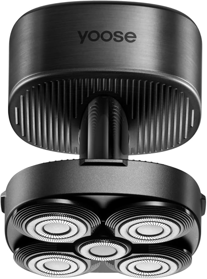 yoose Head Shavers for Bald Men, IPX7 Skin Close Electric Razor for Men (Ergonomic Design, USB-C, 90-Min Usage, 5 Floating Cutting Heads), Intelligent PID Control, Battery Indicator, H5 Black