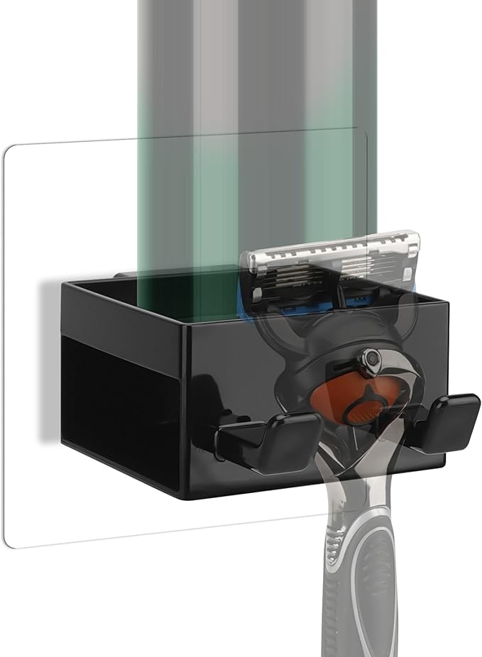 Linkidea Multifunctional Razor Holder for Shower, Compatible with Gillette Fusion 5, Venus ComfortGlide, Harry's 5 Blade, Bathroom Small Shaving Gel Storage Stand (Black)