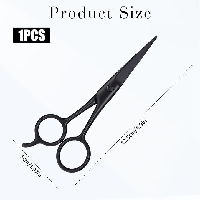 Professional Mustache and Beard Scissors, Black Small Sharp Mustache Scissors Stainless Steel Hair Trimming Scissors for Men Women Personal Care Grooming Trimming Eyebrow Facial Hair Mustache