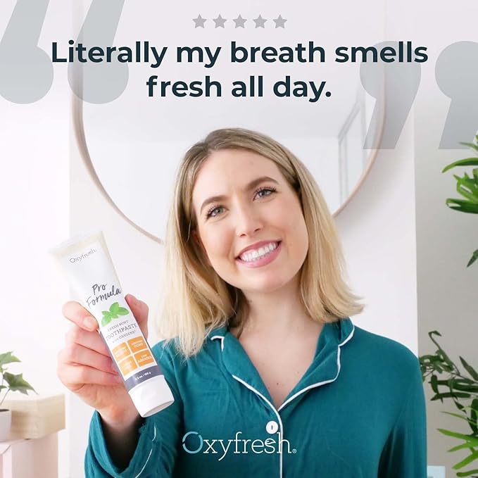 Oxyfresh Pro Formula Fresh Mint Toothpaste – Gentle Low Abrasion - Cosmetic Fluoride Free - for Bad Breath, Sensitive Teeth and Gums with Natural Essential Oils - 5.5 oz