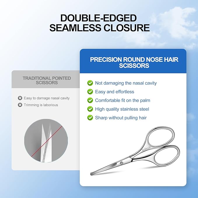 4.1inch round-headed stainless steel small scissors, suitable for trimming facial hair, nose hair, eyebrows, eyelashes, beards, personal care and salon beauty salons (silver)