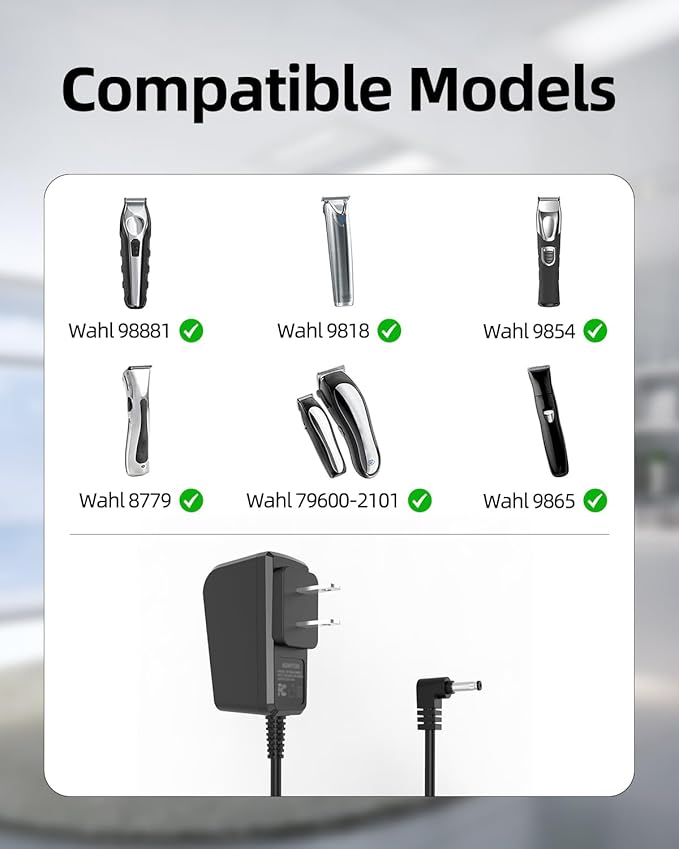 Charger Fit for Wahl Trimmer Model 9888L WNT-9 9818L 9854L 9918D WNT-8 5622 5623 9880L 9766 9918C 9854-600B Beard Grooming Clippers Shaver Razor Replacement Power Cord Supply for S003HU0420060