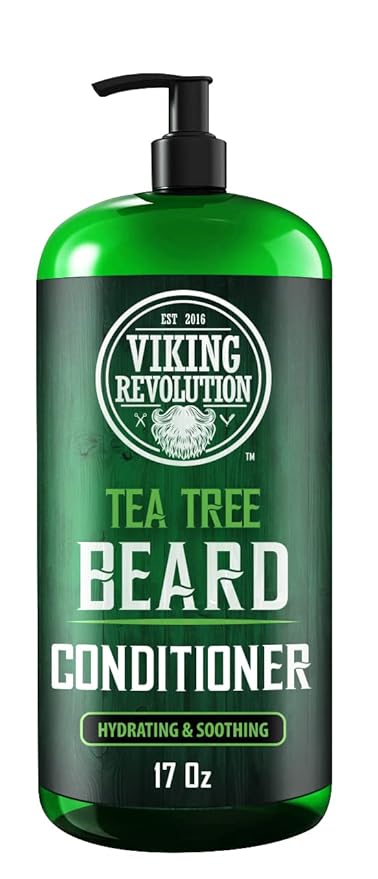 Viking Revolution Tea Tree Oil Beard Wash and Beard Conditioner For Men - Natural Beard Softener Set with Argan Oil, Vitamin E and Ginseng - Beard Shampoo and Conditioner Set (17 Oz)