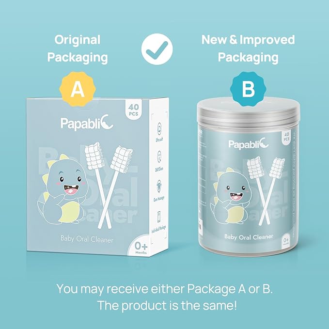 Papablic Baby Tongue Cleaner, Baby Oral Cleaner, Disposable Infant Mouth Cleaner Newborn, Upgrade Gum Cleaner with Paper Handle for Infants Ages 0-2 Years, 40 Pack