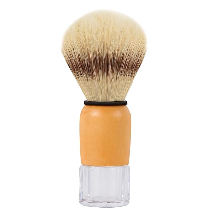 Genixart Nature Bristle Shaving Brush with Varnished Wooden Handle Plus Transparent Base, Perfect for Mens Wet Shave (1pc Gift Pack)