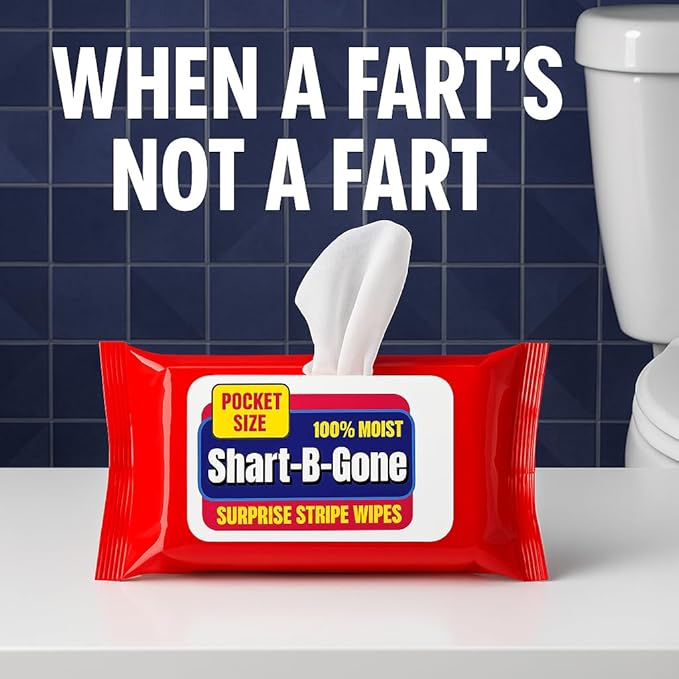 Shart Be Gone Surprise Stripe Wipes - Funny Moist Wipes for Teens and Adults - Travel Size Gag Gift for Teens - Fun Small Stocking Stuffers