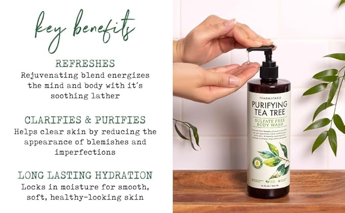 Soothing Tea Tree Body Wash Sulfate-Free Shower Gel – Nourishing Hydration Soothes Dry, Itchy Skin - Infused with Tea Tree oil, Mint, Vitamin E & Aloe, 16.2oz
