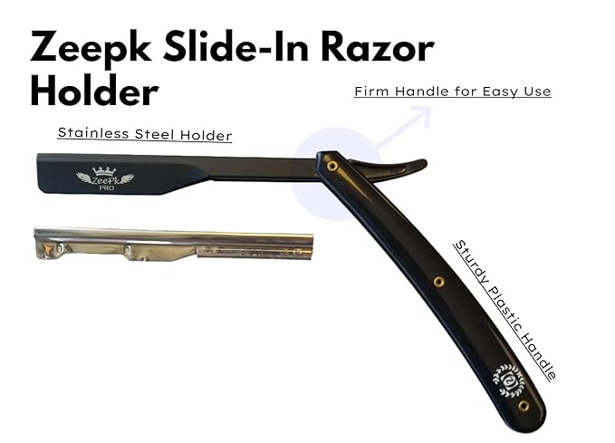 PROFESSIONAL STRAIGHT BARBER RAZOR CLEAN SHAVE + FREE BLADES STRAIGHT EDGE BLADE AFEITADO RAPADA USA SALON SHAVING CLASSIC STAINLESS STEEL (Black Razor Holder)