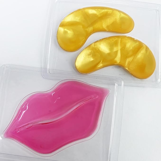 40 Pairs Pink Lip Masks & Eye Masks, 24K Gold Gel Collagen Eye Patches for Puffy Eyes, Dark Circles, Wrinkles and Eye Bags, Moisturizing Crystal Mask Set for Women Men