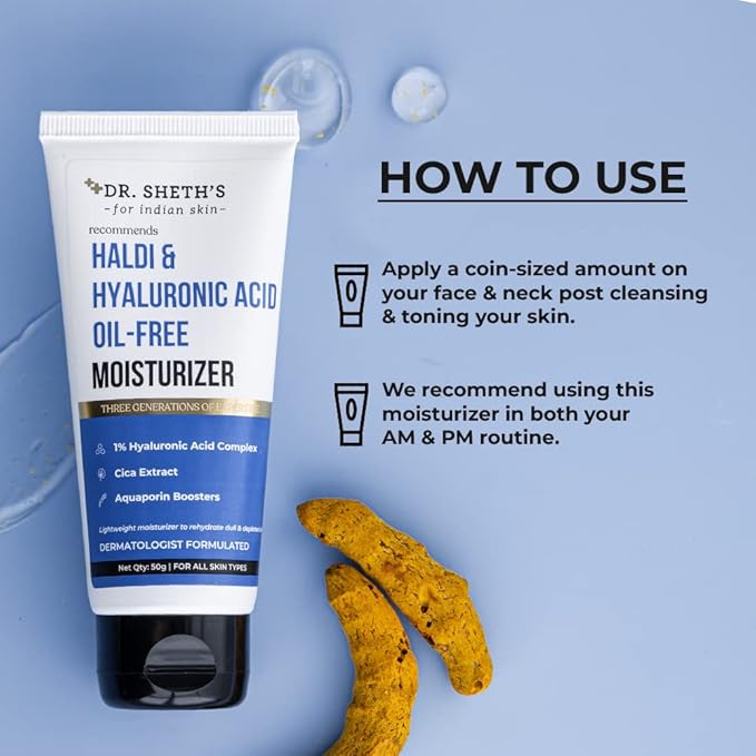 Dr. Sheth's Oil-Free Moisturizer with Hyaluronic Acid & Turmeric | Rehydrates Dull Skin, Enhances Texture, Softens & Calms | Lightweight, Non-Greasy | 1.76 Oz (50g)
