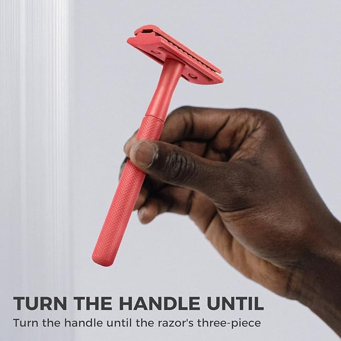 ZOMCHI Single Blade Double Edged Safety Razor with 5 Safety Razor Blades, Metal Razor for Men & Women, Single Blade Razor – Light Coral