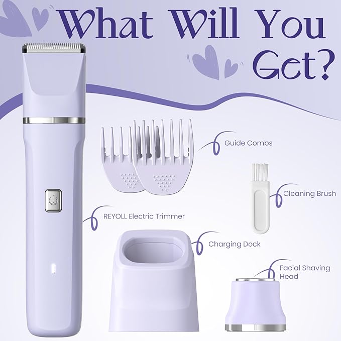 Bikini Trimmer for Women, 2-in-1 Electric Shaver, IPX7 Waterproof, Gentle for Bikini Line & Sensitive Areas, Cordless Rechargeable for Legs Underarms Face, Gift for Women, Teen Girl Gift