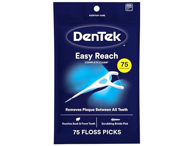 DenTek Easy Reach Complete Clean Floss Picks, with Strong Dental Floss, 75 Count, 3 Pack