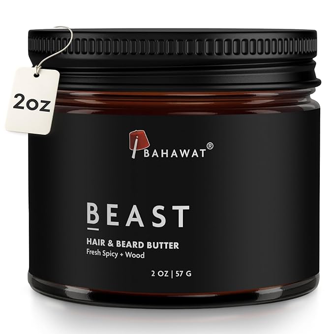 BAHAWAT Hair & Beard Butter for Men Leave-in Conditioner - Fresh Spicy & Wood scent - Strengthen & Soften– Made in USA -Organic Natural Ingredients | The Best Beard Butter - 2 oz.